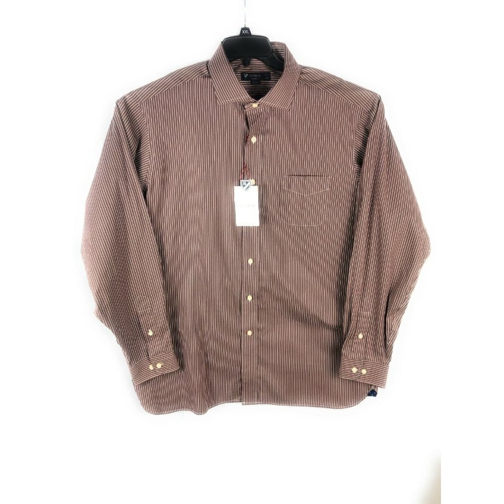 Cremieux Men's XL Long Sleeve Button Brown White Strip Cotton Casual shirt A21